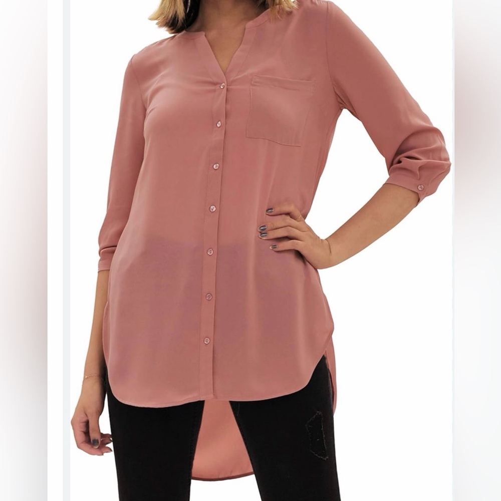 NWOT DR2 Elegant Soft Pink Button Down Silky Blouse
